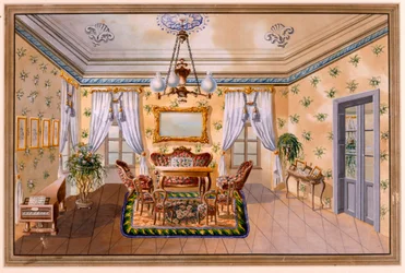 „Sala biedermeierowska”, niemiecki Anon ok. 1830, akwarela
